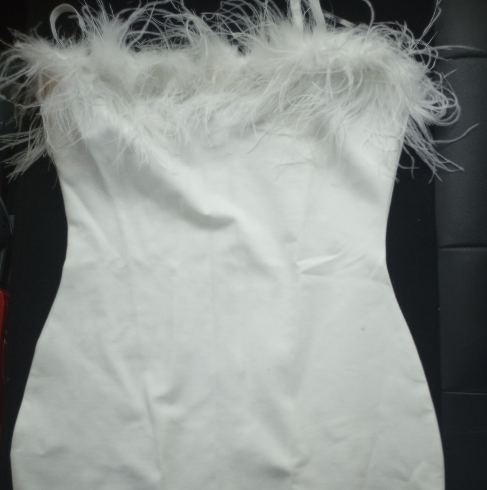 White Fashion Nova Mini-dress with feathers